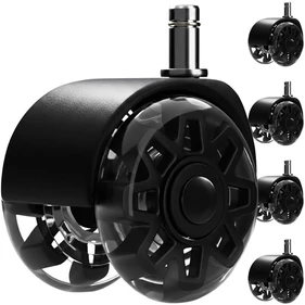 5 db műanyag kerék forgószékekhez, 360°-ban forduló, csendes csapággyal, parkettabarát, fekete