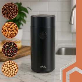 ​Elektromos kávédaráló, 150W teljesítménnyel, 50 g kapacitással, két pengés késsel és átlátszó tetővel, fekete