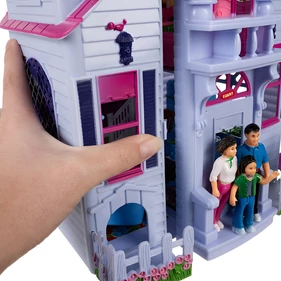 Bőröndként nyitható 6 szobás babaház, figurákkal, bútorokkal, kutyával, hordozható játék gyerekeknek