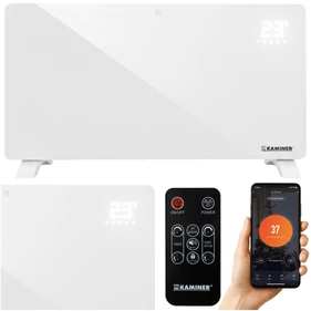 Elektromos fűtőtest üvegborítással, Wi-Fi kapcsolattal és távirányítóval, 2500W, fehér