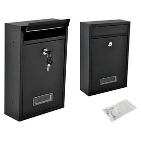 Fém postaláda, levélszekrény, vízálló, zárható, fekete színben