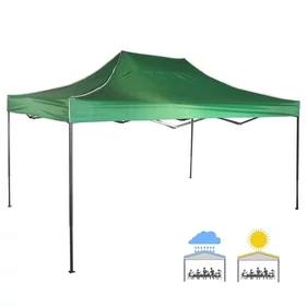 Összecsukható, fémvázas, kerti pavilon, sörsátor ponyvával, 3x4,5 m méretben, zöld