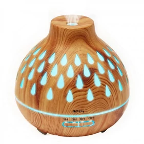 Ultrahangos aroma diffúzor és párásító 400 ml, színes LED világítás, időzítő funkció, távirányító, elegáns világos fa hatású illóolaj párologtató 