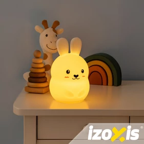 Rabbit LED interaktív színváltó RGB nyuszi formájú éjszakai lámpa gyerekeknek, távirányítható fényjáték és időzítő funkcióval, szilikon 