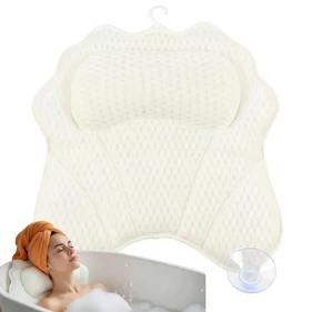 Relaxációs fürdőkád párna, ergonomikus nyaktámasz 6 tapadókoronggal, 3D légáteresztő mesh technológia, gyorsan száradó kialakítás