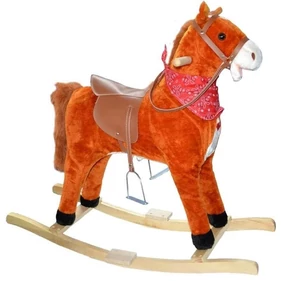 Zenélő, interaktív plüss hintaállat, hintaló, lábtartóval, rozsdabarna színben, nagy
