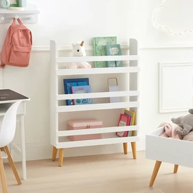 ​Játék- és könyvespolc gyermekeknek, álló szekrény 3 polccal, fehér