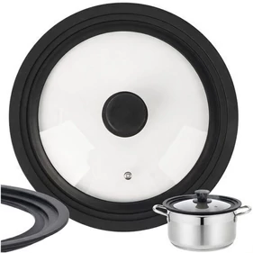 Univerzális 3 az 1-ben üvegfedő szilikon peremmel, 24, 26 és 28 cm-es edényekhez és serpenyőkhöz, hőálló és helytakarékos konyhai kiegészítő