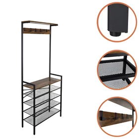 Praktikus előszobai bútor 5 akasztóval, 4 cipőpolccal, stabil fém szerkezettel