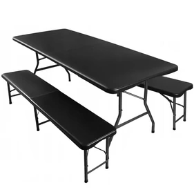 Összecsukható kerti asztal 180 cm + 2 pad, kültéri rendezvényekhez, stabil, könnyen szállítható, időjárásálló
