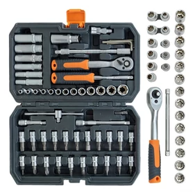 56 részes professzionális dugókulcs készlet – 1/4" racsnis szerszámkészlet mélyített fejekkel, CrV acélból, kofferben