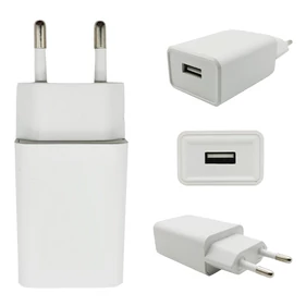 Univerzális USB fali hálózati adapter és töltő, EU csatlakozóval, AC 5V 1A, fehér