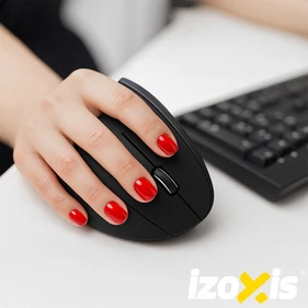 Vezetéknélküli álló egér, ergonomikus, csuklókímélő, függőleges egér számítógéphez, univerzális, USB 2,4 GHz, fekete