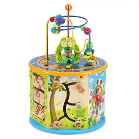 Többfunkciós fa készségfejlesztő henger, interaktív oktatójáték, 8 különböző játékkal