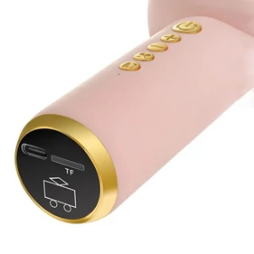 Vezeték nélküli rózsaszín nyuszis karaoke mikrofon és hangszóró, RGB fényekkel és hangtorzítóval 