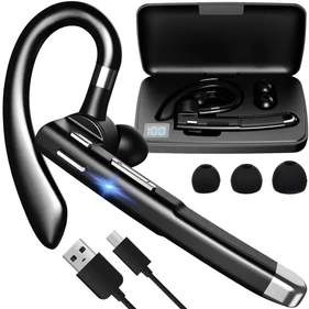 Vezeték nélküli Bluetooth headset, Power Bank tokkal, BT 5.1, 10 m hatótáv, 8 h üzemidő, fekete