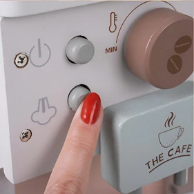 Fa kávéfőző játék gyerekeknek kiegészítőkkel, minőségi fa és MDF anyagból, finommotorika-fejlesztő, kiegészítőkkel