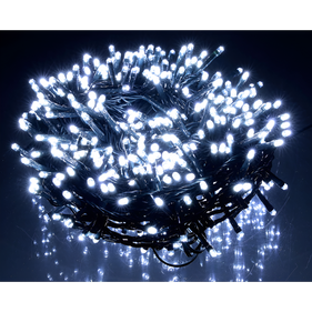 Karácsonyi LED füzér, 500 LED, 5 m hosszú, hideg fehér, 8 világítási effekt, IP44