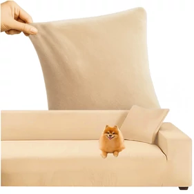 Rugalmas fotel- és kanapévédő huzat, ajándék párnahuzattal 145-185 cm méretben, bársony, bézs