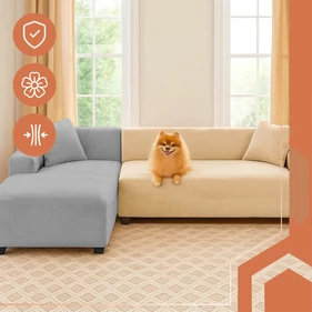 Rugalmas fotel- és kanapévédő huzat, ajándék párnahuzattal 145-185 cm méretben, bársony, bézs