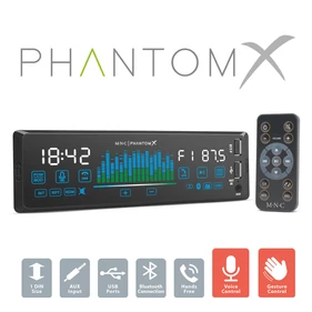 Fejegység &quot;PhantomX&quot; - 1 DIN - 4 x 50 W - gesztusvezérlés - BT - MP3 - AUX - USB