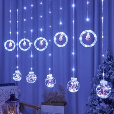 Karácsonyi LED fényfüzér gömbökkel, karikákkal, mikulásos, hidegfehér, 3m