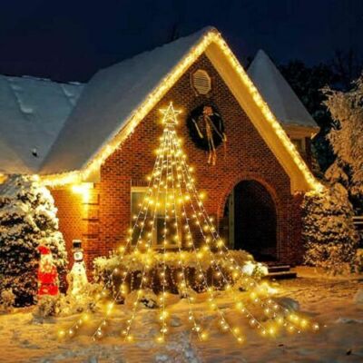 Karácsonyi vízesés fényfüzér csillaggal, 8 programmal, 360 LED, melegfehér