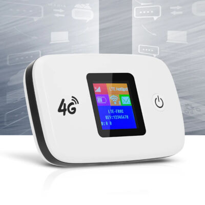 Hordozható vezeték nélküli 4G LTE modem és router színes kijelzővel