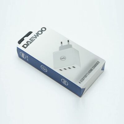 Daewoo gyorstöltő hálózati adapter, 2.4 A töltőáram, 4 db USB csatlakozó, fehér 