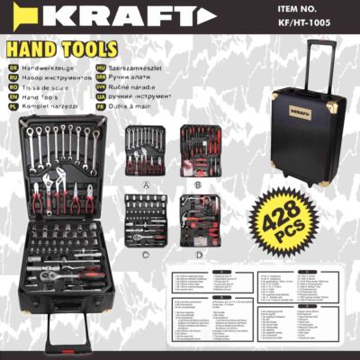 Kraft 428 részes racsnis szerszámkészlet fém kofferben KF/HT-1005