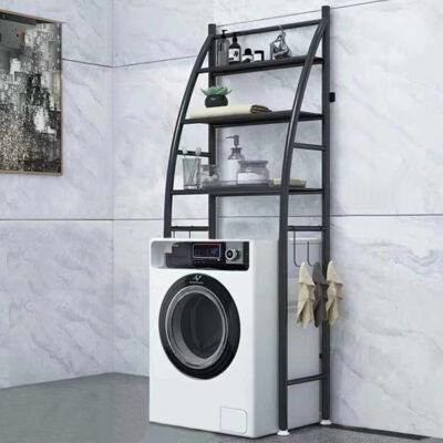 3 szintes fém fürdőszobai polcrendszer mosógép fölé, fekete - 166 cm (vitorla)