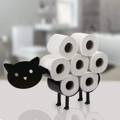 Fém WC papír tartó állvány, szabadonálló és falra rögzíthető - macska, cica