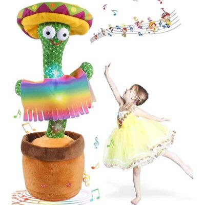 Interaktív visszabeszélő táncoló, zenélő, világító kaktusz, hangfelvétellel, mexikói ruhában, akkus, USB kábellel