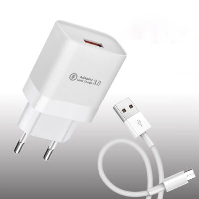 USB 3.0 gyorstöltő készlet 18W teljesítmény, 3.1A töltőáram + microUSB kábel, fehér