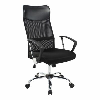Ergonomikus irodai szék magas háttámlával fekete színben, króm lábakkal