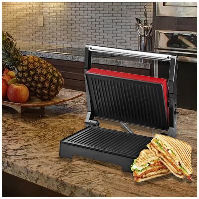 Értékcsökkent - Royalty Line elektromos grill-, és panini sütő 1000W teljesítmény, piros