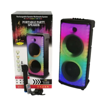 Akkumulátoros bluetooth karaoke hangfal mikrofonnal, távirányítóval, LED fényekkel