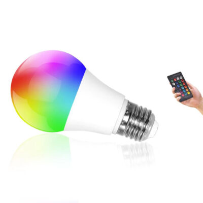 Távirányítós RGBW LED 6W  E27 izzó színes és fehér fénnyel