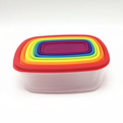 Falcon Rainbow színes, 7+7 részes ételtároló doboz készlet, téglalap
