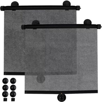 Rolós autós napellenző, árnyékoló roló, sötétítő oldalablakra, 2 db, 41×46 cm, rögzítőkkel, fekete