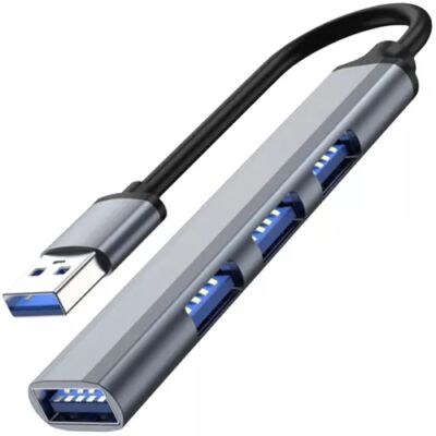 USB elosztó, 1 db 3.0 és 3 db 2.0 csatlakozóval, alumínium ház, szürke színben
