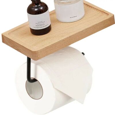Elite Home® függőleges WC papír tartó telefontartóval, világos bükk és matt fekete acél