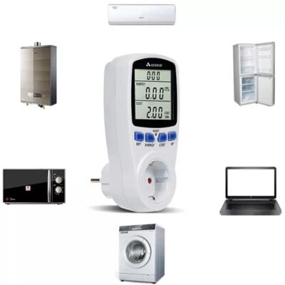 Digitális fogyasztásmérő, wattmérő LCD kijelzővel, költségszámlálóval