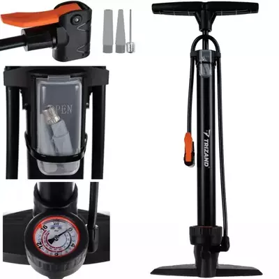 Lábpumpa nyomásmérővel, biciklipumpa, fémházas, 70 cm-es tömlő, zárható szelepfej,16 bar/ 230 PSI