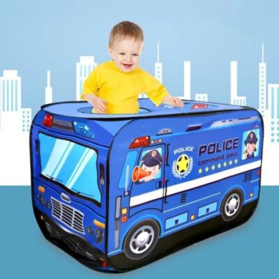 Játszósátor gyerekeknek, rendőrautó mintával, textil hordozóval, 112x70x75 cm, kék