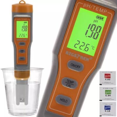 Digitális vízminőség tesztelő LED kijelzővel, pH és hőmérséklet mérés, vízálló házzal, elemes működés, automatikus kikapcsolással