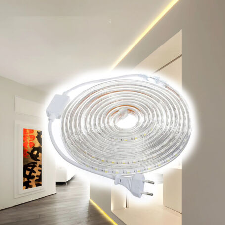 Középfehér LED szalag készlet, kül- és beltéri használatra, 10 méter