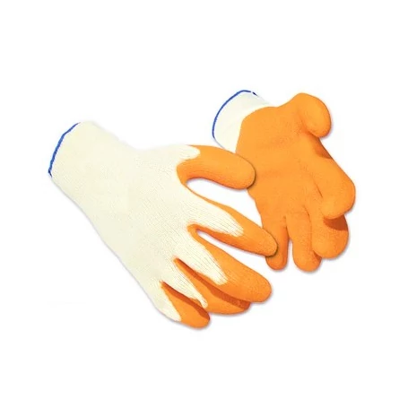12 pár szerelőkesztyű, védőkesztyű, fehér, narancs színű mártott tenyérrel, 10-es méret
