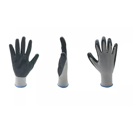12 pár szerelőkesztyű, védőkesztyű, fehér, szürke színű mártott tenyérrel, 10-es méret