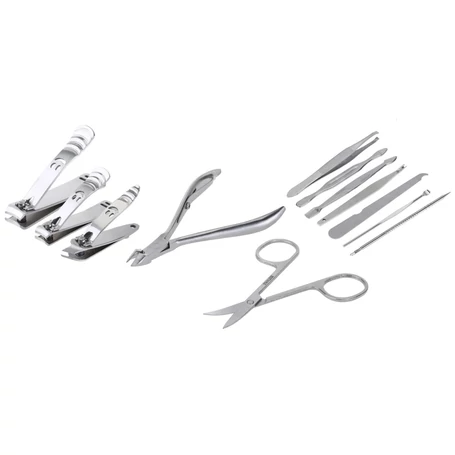 12 részes manikűr és pedikűr készlet arcápoló kiegészítőkkel masszív tokban